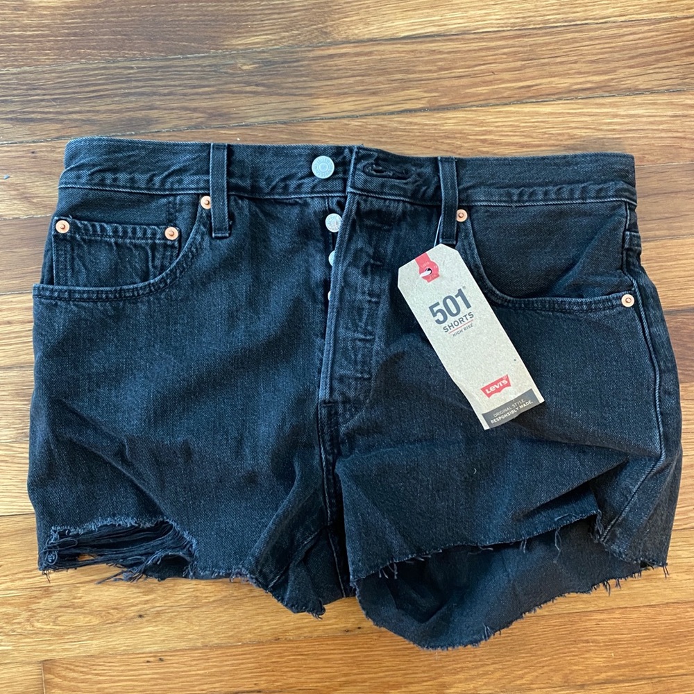 Levi’s 501 Black denim shorts, high rise